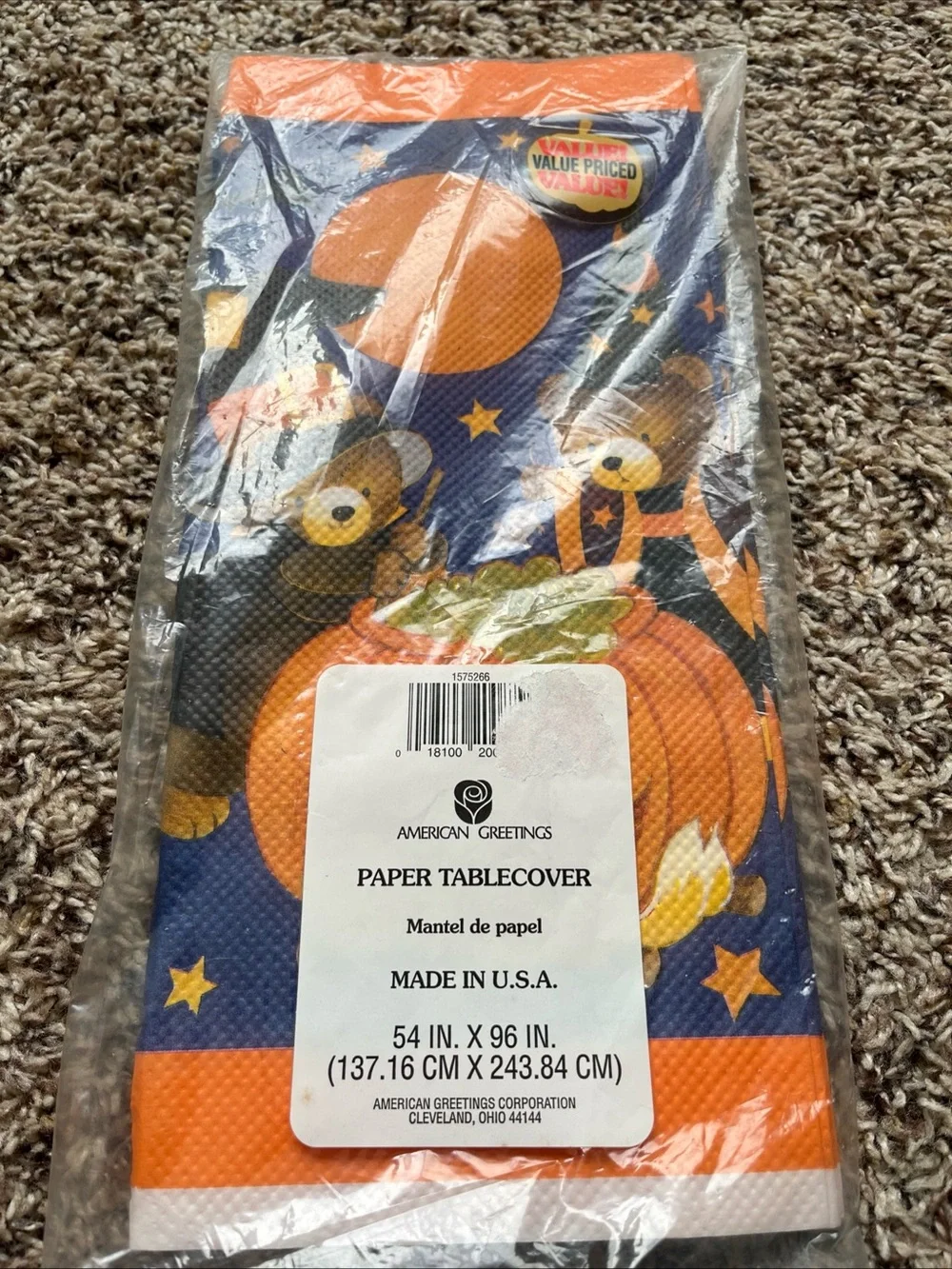 American Greetings Halloween Teddy Bear Paper table cloth